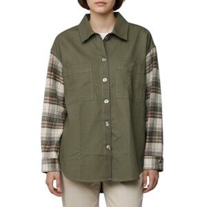 Thread & Supply Women's Button Down Shacket Top Cotton Size XS Olive Tan Plaid